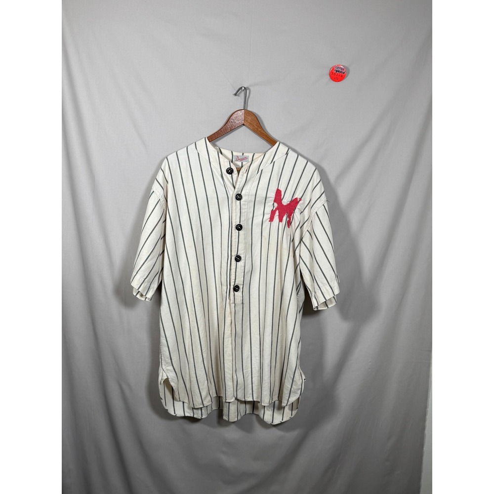 Vintage 1940s Baseball Jersey Pinstripe Leeb Bros Hardware Felt  L/XL